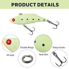 Glow Fishing Lures Bait Kit- 5pcs Luminous Minnow Crankbait VIB Popper Pencil Night Artificial Fishing Lures with Treble Hooks Tackle Box for Bass Saltwater Freshwater
