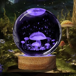 3D Mushroom Crystal Ball Night Light, Upgraded 3.15 Inch Glass Ball Lamp with 16 Color LED Wooden Base, Mushroom Decor Birthday Holiday Christmas Glass Mushroom Lamp Gifts for Boys Girls Friends