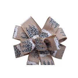 Handmade Large 10" Hand Made Wreath Bow - Wired Linen- Christmas Tree Snow- Holiday Green