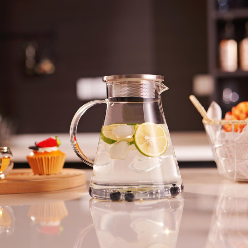 CNGLASS 40oz/1200ml Glass Teapot Stovetop Safe,One-Touch Clear Tea Kettle,Blooming and