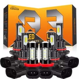 AUIMSOCO 9005 9006 H11 LED Combo Headlight Fog Light Kit High Low Beam Bulb White 6500K