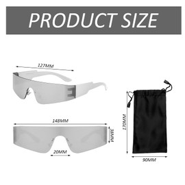 COACOM 1 x Rectangular Space Glasses, 1 x Glasses Bag, Fashionable and Interesting Glasses, Futuristic Sunglasses, Travel and Outdoor Activities