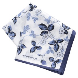 Blooming 260039-0004-02 Wedgwood Large Easy Care Printed Handkerchief, Wild Strawberry Ink Blue, White, Women's, Easy Care, 22.8 inches (58 cm), white