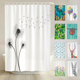 arteneur®, Dandelion Black and White, Anti-Mould Shower Curtain 180 x 200 cm, Oeko-Tex Standard 100, Weighted Hem, Opaque, Waterproof, Washable, 12 Rings