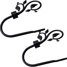 Umora Iron Curtain Holder Curtain Hook U Shape Metal Wall Hanging Italian Series Set of 2 (Leafy Black )