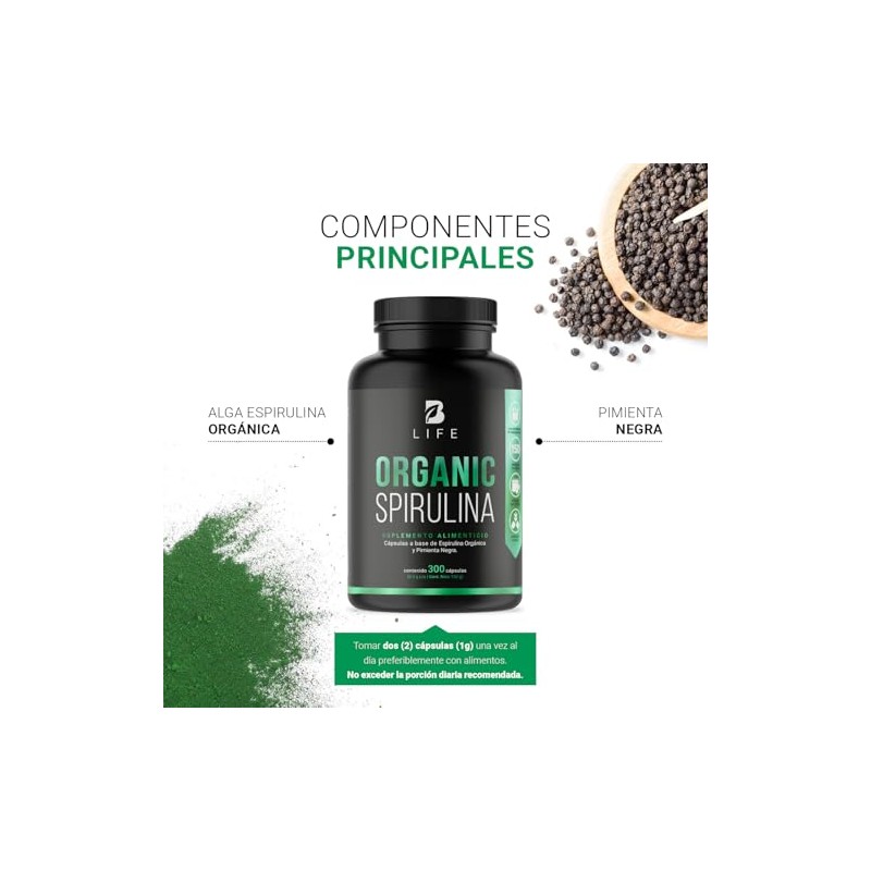 B Life Espirulina Orgánica 300 cápsulas