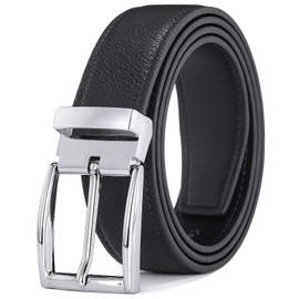 Glamicci Men's Genuine Leather Dress Belt 3.3cm wide |Scratch Resistant Coated Real Leather Black Belt For Men Style-26.06 (Black-Silver Buckle, 29-32” Waist (107cm/42”Strap))