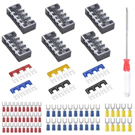 73Pcs(6Sets) Terminal Block Set, 6Pcs 4 Positions 600V 25A Dual Row Screw Terminal Strip Block + 6Pcs Pre-Insulated Terminals Barrier Strip + 60Pcs Insulated Fork Wire Connector by CGele…