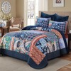 DJY Patchwork Quilt Set Queen Size Navy Blue Bedspread Boho