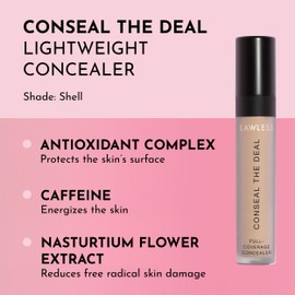 Lawless Conseal The Deal Lightweight Longwear Everyday Concealer - Shell - with Antioxidants and Caffeine to Reduce Dark Circles and Puffiness. Long-Wearing and Self-Setting, Silicone-Free - 5 ml.