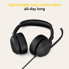 Jabra Evolve2 50 Wired Stereo Headset - with AirComfort Technology, Noise-Cancelling Mics & Active Noise Cancellation - MS Teams Certified, Works with All Other Platforms - Black
