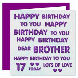 Brother 17th Happy Birthday Card - Happy Birthday To You Dear Brother - Perfect Purple Design - 17 Today
