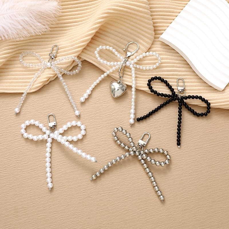 XAM Y2k Charm Sweet Pearl Bow Keychains for Women Creative