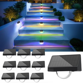 SOLPEX Solar Stair Lights Outdoor Waterproof, Solar Step Lights for Outside with 8 Fixed Colors & RGB Color Changing, Deck Light Decor for Garden Stair, Patio, Backyard, Fence, Poolside(12 Pack)