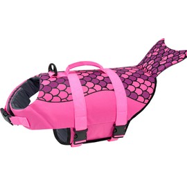 Baipesiy Mermaid Dog Life Jacket, Pink Ripstop Dog Life Vest for Swimming & Boating, High Buoyancy Adjustable Pet Vest with Durable Rescue Handle & D-Ring, for Small/Medium/Large Dogs (Mermaid, L)