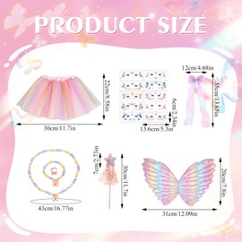 8 Pcs Fairy Costume Set for Girls,Butterfly Wing Fancy Dress-Fairy Wings Kids,Magic Wand,Bow Hairpin,Butterfly Pendant,Bracelet,Ring,Eye Corner Sticker,Angel Princess Costume for Kids Party Dress Up