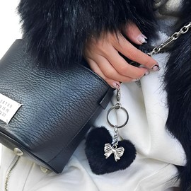 88flix Keychain, Cute, Sukuba, Korean Charm, Y2K Ribbon, Women's Heart, Gift, Black, Free size