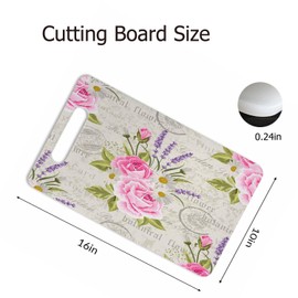 Bcumuq Pink Roses Lavenders Cutting Board with Handles Vintage Flowers Cutting Boards Plastic Safe Chopping Board for Kitchen 16" x 10" x 0.24"