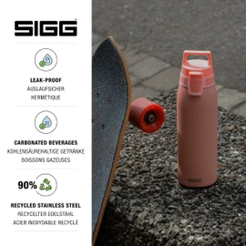 SIGG Stainless Steel Drinking Bottle, Shield ONE, Suitable for Carbonated Drinks, Leak-Proof, Feather-Light, BPA-Free, 1 L, Pink
