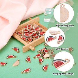 Elecrelive 100Pcs Red Watermelon Charms Cute Fruit Enamel Pendants Summer Charms Food Pendants for DIY Necklace Earring Bracelet Keychain Craft