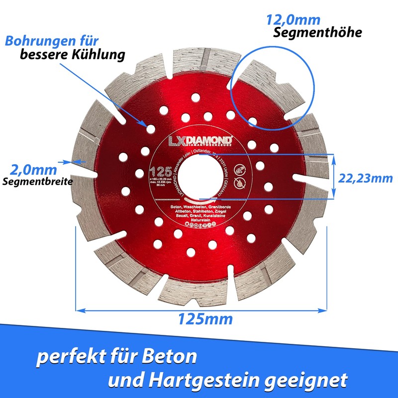 LXDIAMOND Diamond Cutting Disc 125 mm x 22.23 mm Suitable
