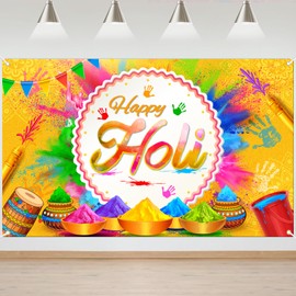 Happy Holi Banner Decorations- 72.8 x 43.3 Inch Indian Festival Holi Backdrop Party Decoration, Indian Colorful Graffiti Party Banner Supplies for Indoor Outdoor Photography Home Wall