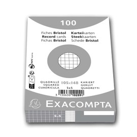 Exacompta Exacompta 10209E 100er Pack Karteikarten kariert DIN A6 in Folie eingeschweißt 10,5 x 14,5 cm ideal für die Schule und Universität zum Lernen weiß