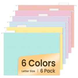 SUNEE 6 Pack Hanging File Folders,Hanging File Folders Letter Size with 1/5-cut Tabs, Assorted Bright Colors Folders,Stay Organized for Your Home and Office Bulk File and Documents