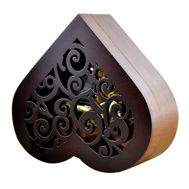 Antique Engraved Wooden Wind-Up Musical Box,Edelweiss Musical Box,with Gold-Plating Movement