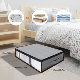 AiQInu Underbed Storage Box, Pack of 2 Underbed Storage Boxes with Viewing Window and 4 Handles, 60 x 45 x 15 cm, Foldable Underbed Storage Bag, Clothes Storage for Clothes, Blankets, Duvets