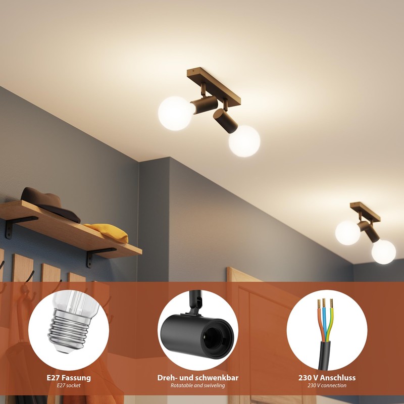 ledscom.de Ceiling Light FARE, 2-Light, Black matt, 2X E27 max.