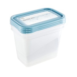 keeeper 3-Piece Freezer Storage Box Set With Erasable Write-On Lid, 3 x 1 Litre, 15.5 x 10.5 x 11.5 cm, Mia Magic Ice, Nordic Blue