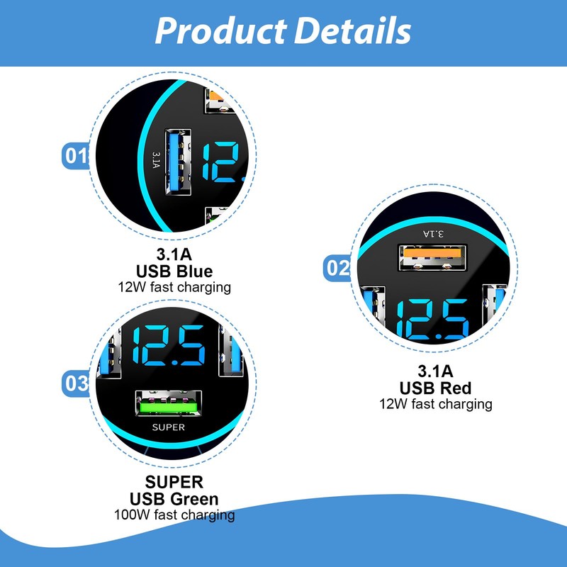 4 Ports Car Charger, USB, USB Socket for Car, with