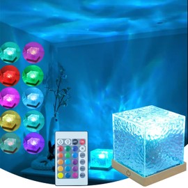 Baibaiba Ocean Lamp Water Light Projector - Water Ripple Projector Light Cube Aurora Northern Lights Wave Ripple Night Light for Bedroom (16 Colors)