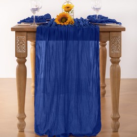 DeZerlor Royal Blue Cheesecloth Table Runner 6 Pack Blue Independence Day Cheese Cloth Table Runnerss Boho Gauze 120 Inches Summer Table Decorations for Weddings Bridal Baby Shower Parties Decor