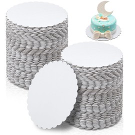 Newtay 50 Pcs 5 Inch Scalloped Bases Cake Boards Scalloped Bases White Mini Cake Boards for Mousse Cupcake Dessert Decorating Grease Proof Disposable Baking Supplies
