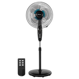 COSTWAY Pedestal Fan, 16-Inch Adjustable Height Fan, 3-Speed Digital Control, Timer, LCD Display, Double Blades, Remote Control, Quiet Oscillating Stand Fan for Home, Office, Bedroom