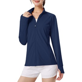 TACVASEN Women's Rash Guard, Long Sleeve, Sportswear, Quick Drying, Thin, Sun Protection, Top, Breathable, Work Wear, Plain, High Neck, Long Tee, Lightweight, UV Protection, Navy, M
