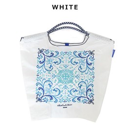 Ball & Chain D.HORSE DAMUSK Damask Pattern White Shopping Bag Eco Bag D.HORSE 301125 (L, WHITE), white