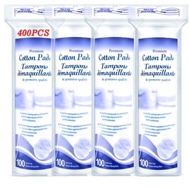 Premium Cotton Pads for Face, 400 Count Round Makeup Remover Pads, 100% Pure & Natural Organic Cotton Rounds, Lint-Free Facial Pads Cleansing Cotton (100 Count (Pack of 4))