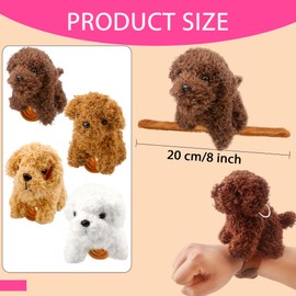 12 Pcs Stuffed Dog Animal Slap Bracelets Plush Puppy Slap Bracelets Teddy Dog Stuffed Slap Wrist Bracelets Bulk for Birthday Party Gifts Favors Goodie Bag Fillers