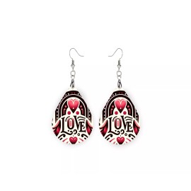 Twisted R Design Valentine Love Wood Dangle Teardrop Print Earrings Jewelry