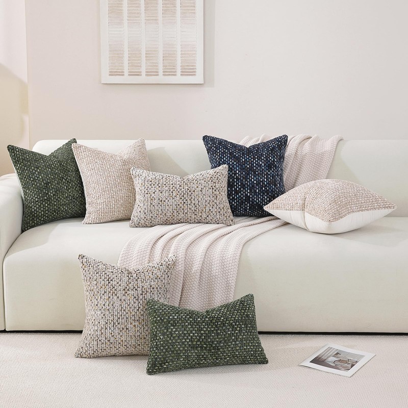 Pack of 2 Chenille Throw Pillow Covers 20x12 Inch, Soft