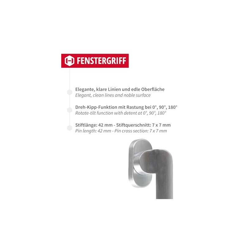 Gedotec Window handle right satin chrome | Tilt grid olive