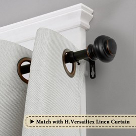 H.VERSAILTEX Single Window Curtain Rods for Windows 28 to 48 Inches Adjustable Decorative 3/4 Inch Diameter with Classic Finials, Black