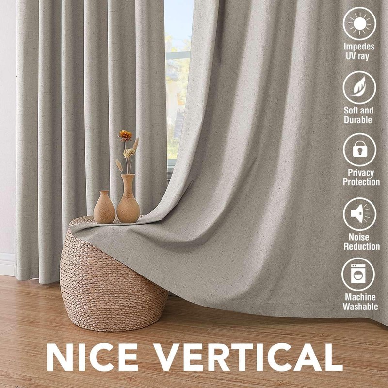 H.VERSAILTEX Linen Look 100% Blackout Curtains 84 Inches Long for
