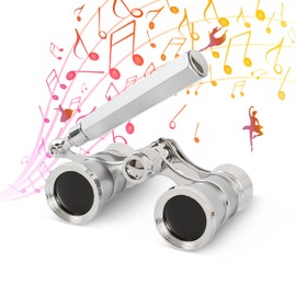Aomekie Opera Glasses Binoculars 3X25 Lorgnette Theater Glasses Mini Binocular Compact with Handle for Adults Kids Women in Musical Concert?Silver?