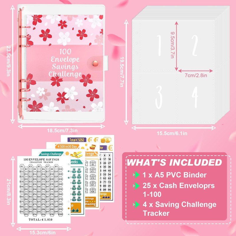 100 Envelope Saving Challenge, Budget Planner A5 Ring Binder with