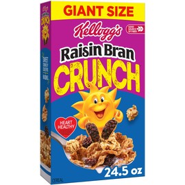 Kellogg's Raisin Bran Crunch Breakfast Cereal, Fiber Cereal, Family Breakfast, Giant Size, 24.5oz Box (1 Box)