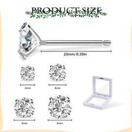 4 Pairs 925 Silver Earrings Set, Women's Silver Stud Earrings, Small Earrings, Stud Diamond, Stud Earrings Set, Round Glitter Cartilage Stud Earrings 3/4/5/6/mm for Men Girls Women, Silver